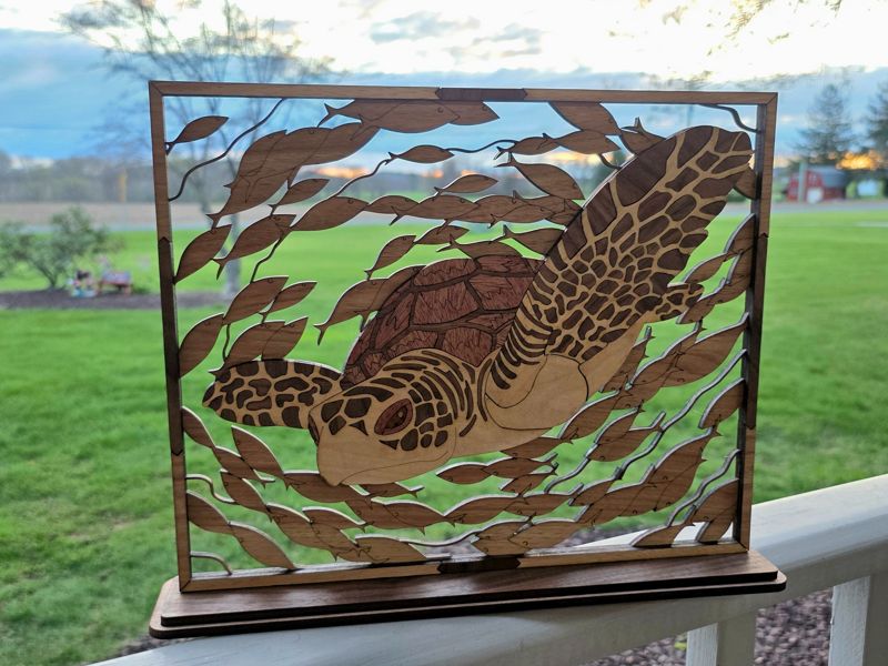 Sea Turtle Mini Quilt - Handmade Ocean Animal Wall Art - Unique Coastal Decor - Quilted Sea Life Gift - One of a Kind Sea Turtle Panel