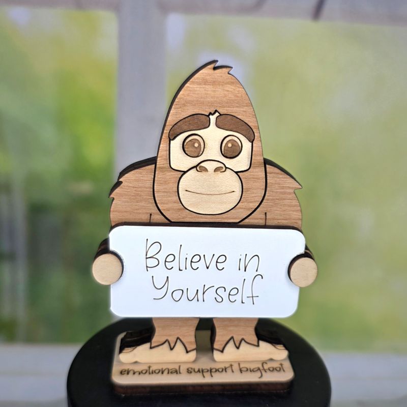 Emotional Support Bigfoot — Personalized Laser Cut Hardwood Figurine