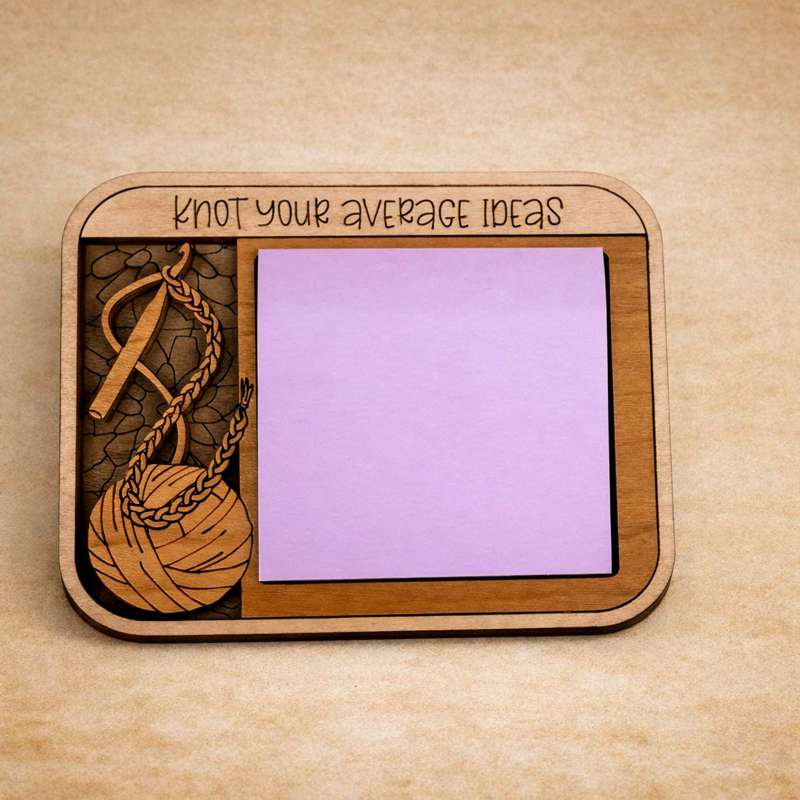 "Knot Your Average Ideas" crochet sticky note holder