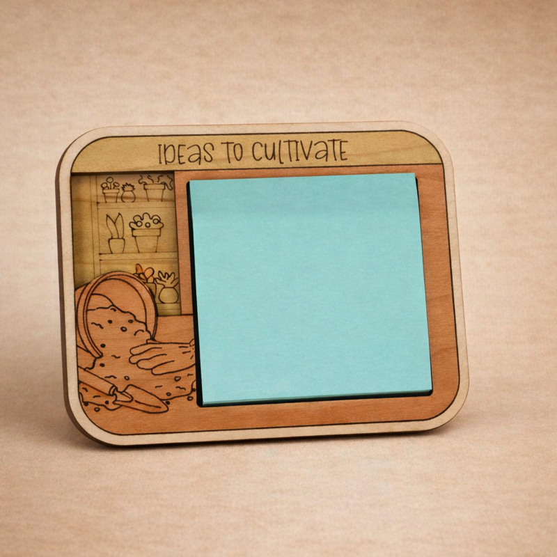 "Ideas to Cultivate" gardening sticky note holder