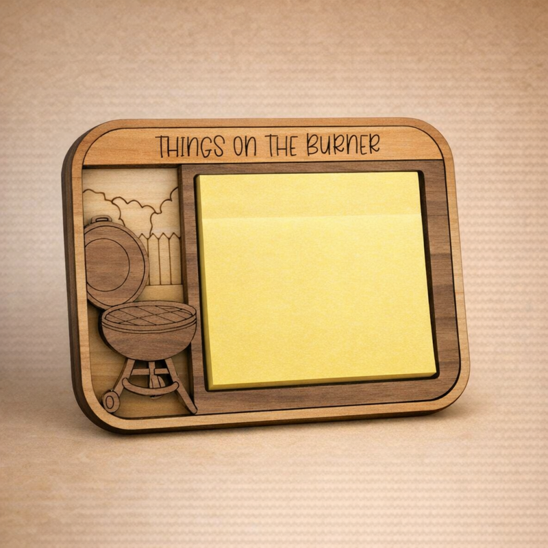 "Things on the Burner" grilling sticky note holder