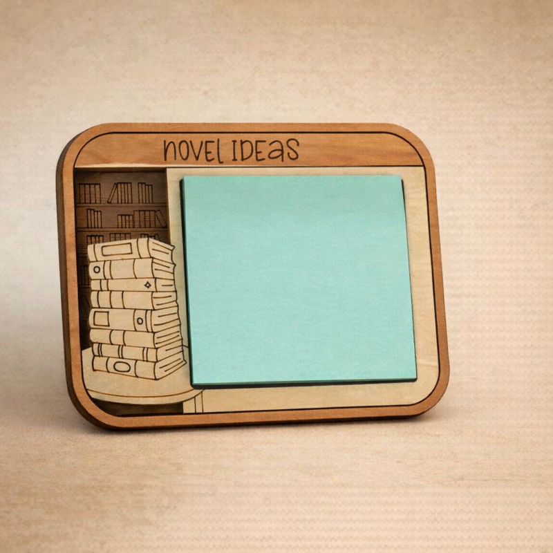"Novel Ideas" book lover sticky note holder