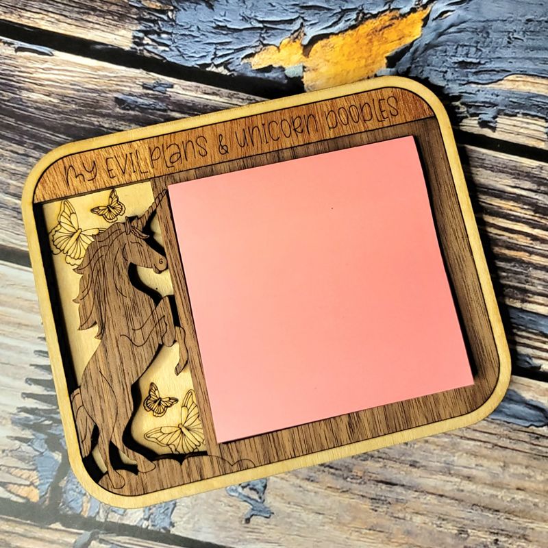 "My Evil Plans & Unicorn Doodles" unicorn sticky note holder