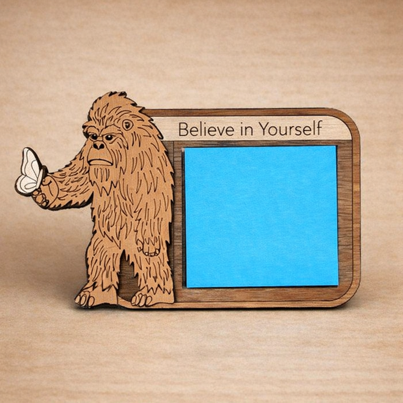 Laser-cut wood sticky note holders — hobby & funny designs