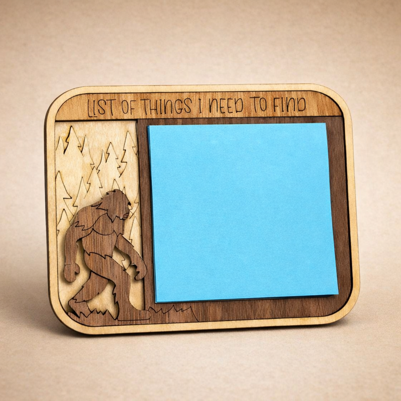 Laser-cut wood sticky note holders — hobby & funny designs
