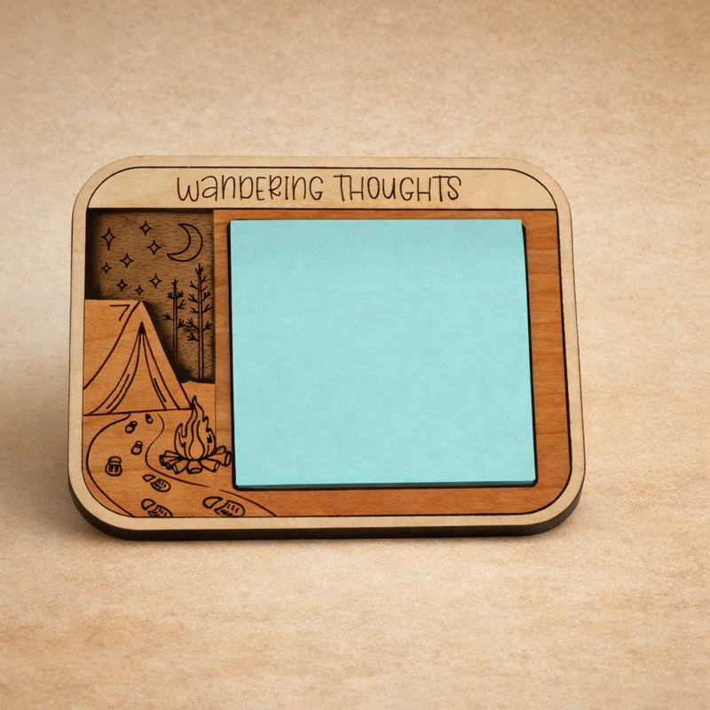 Laser-cut wood sticky note holders — hobby & funny designs