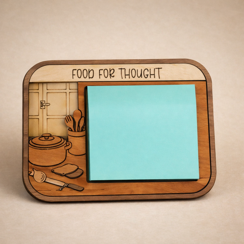 Laser-cut wood sticky note holders — hobby & funny designs