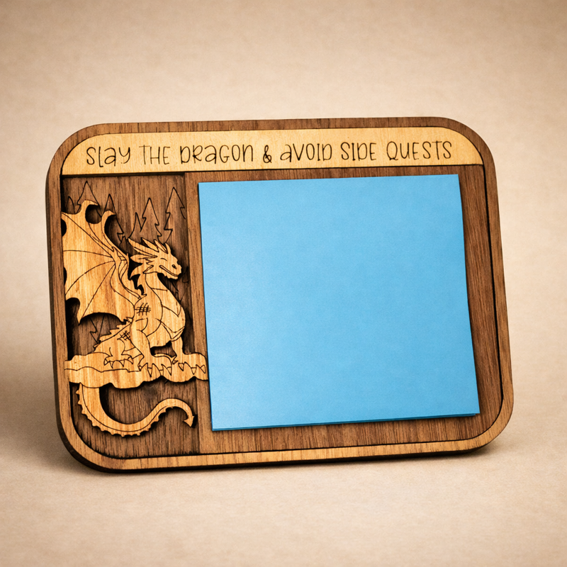 Laser-cut wood sticky note holders — hobby & funny designs