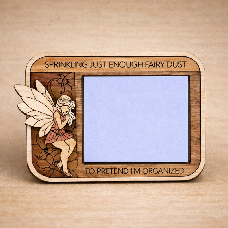 Laser-cut wood sticky note holders — hobby & funny designs