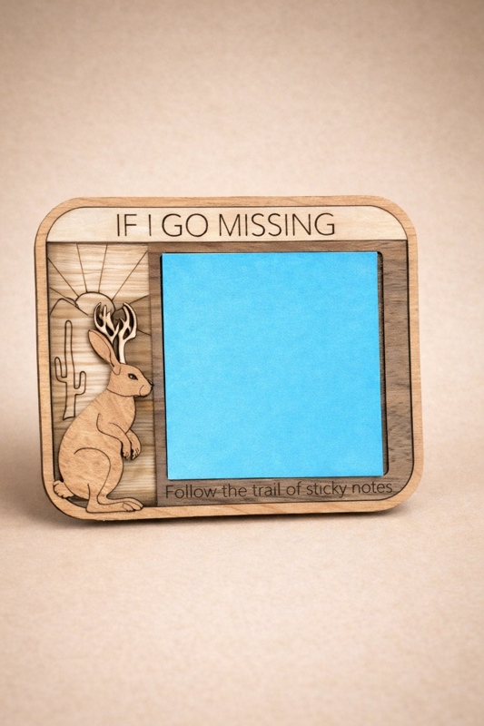 Laser-cut wood sticky note holders — hobby & funny designs