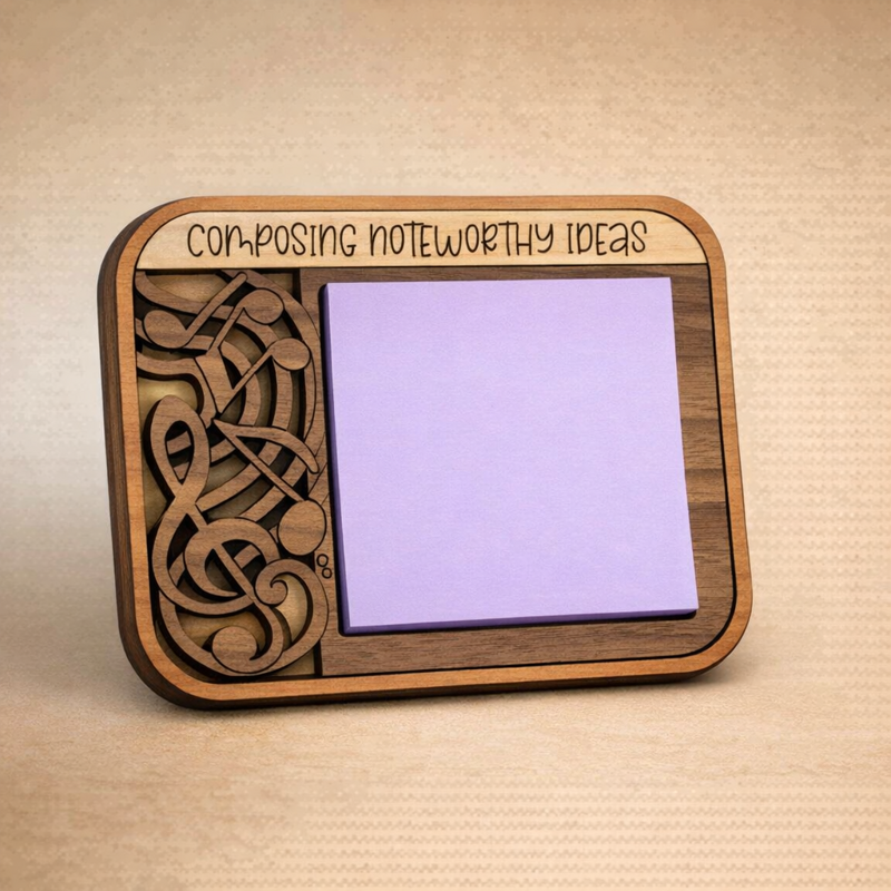Laser-cut wood sticky note holders — hobby & funny designs