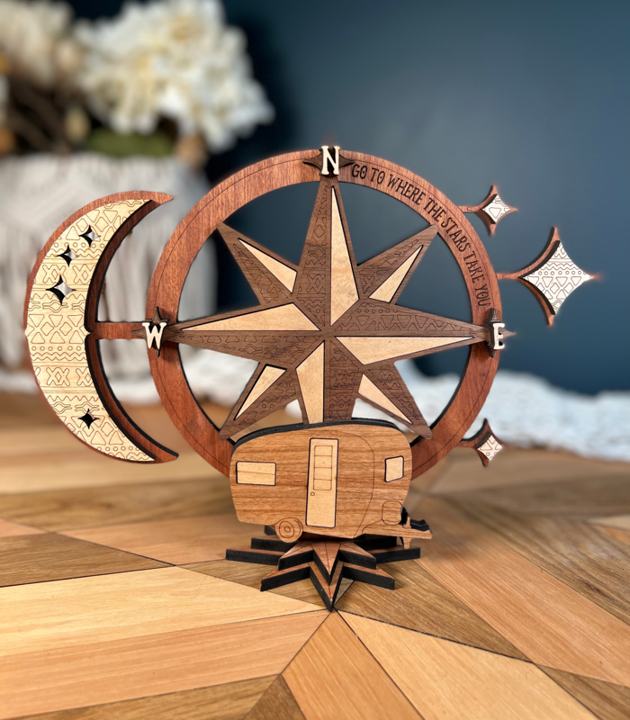 Camper Compass Rose Celestial Shelf Sitter Sign