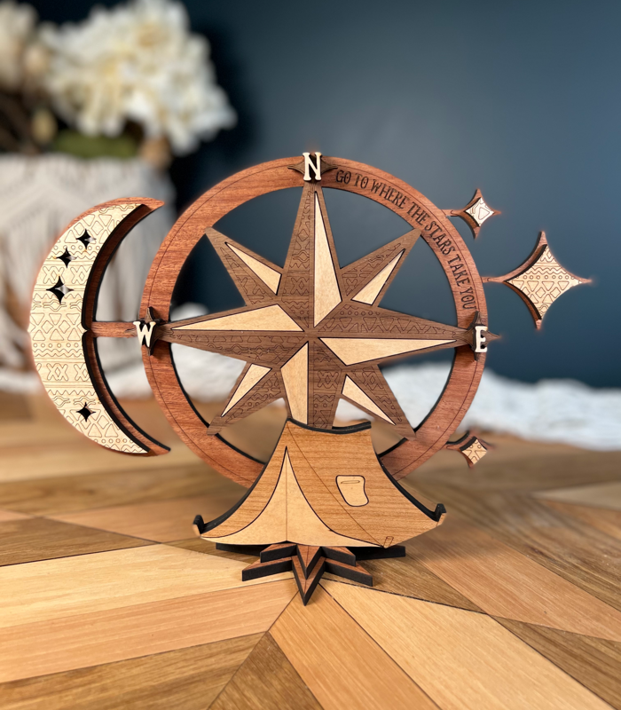 Tent Compass Rose Celestial Shelf Sitter Sign