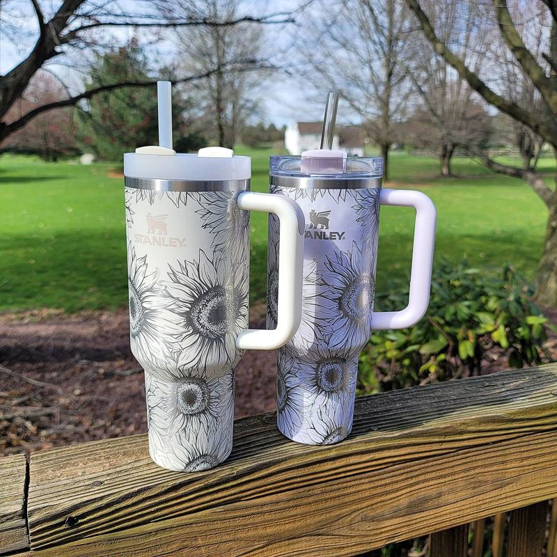 Sunflower Stanley, **FREE KEYCHAIN**, Engraved 40 oz Tumbler, Engraved Stanley, Full Wrap, Quencher H2.0, Personalized Stanley Cup (30oz Fog H2.0, Sunflower Only)