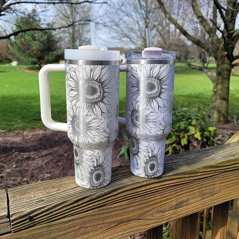 Sunflower Stanley, **FREE KEYCHAIN**, Engraved 40 oz Tumbler, Engraved Stanley, Full Wrap, Quencher H2.0, Personalized Stanley Cup (30oz Fog H2.0, Sunflower Only)