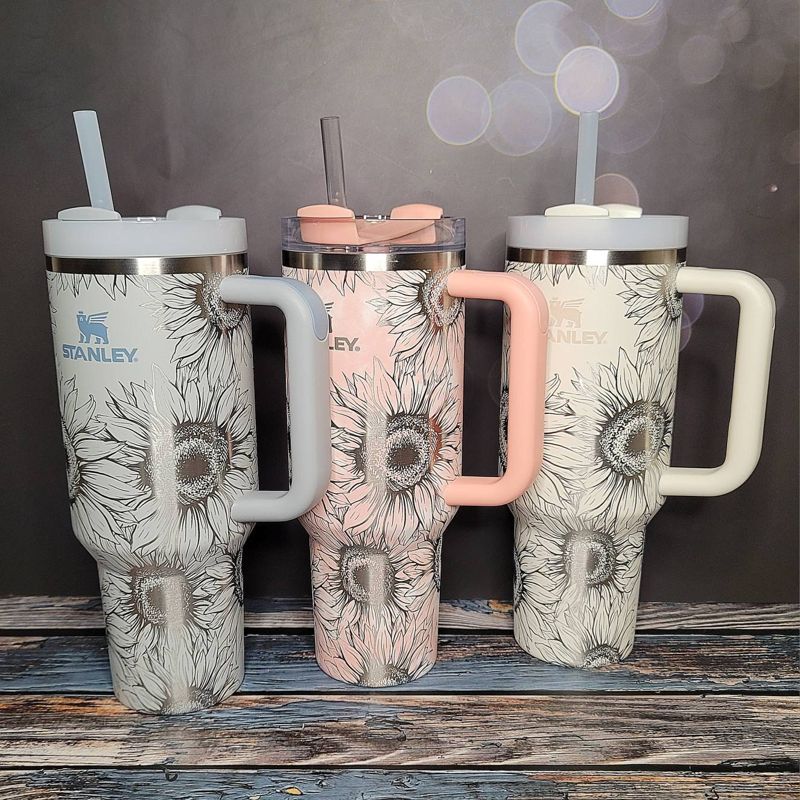 Sunflower Stanley, **FREE KEYCHAIN**, Engraved 40 oz Tumbler, Engraved Stanley, Full Wrap, Quencher H2.0, Personalized Stanley Cup (30oz Fog H2.0, Sunflower Only)
