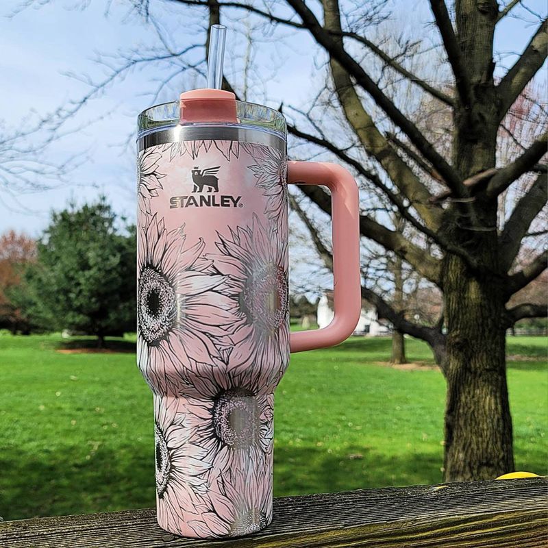Sunflower Stanley, **FREE KEYCHAIN**, Engraved 40 oz Tumbler, Engraved Stanley, Full Wrap, Quencher H2.0, Personalized Stanley Cup (30oz Fog H2.0, Sunflower Only)