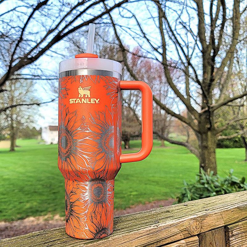 Sunflower Stanley, **FREE KEYCHAIN**, Engraved 40 oz Tumbler, Engraved Stanley, Full Wrap, Quencher H2.0, Personalized Stanley Cup (30oz Fog H2.0, Sunflower Only)