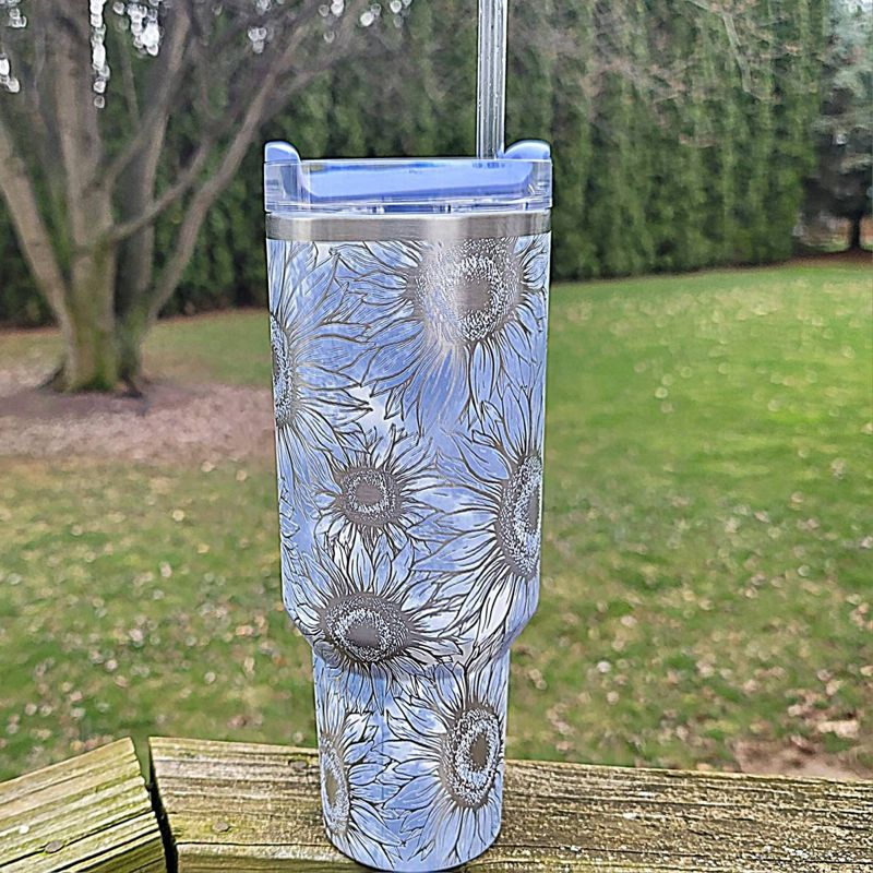 Sunflower Stanley, **FREE KEYCHAIN**, Engraved 40 oz Tumbler, Engraved Stanley, Full Wrap, Quencher H2.0, Personalized Stanley Cup (30oz Fog H2.0, Sunflower Only)