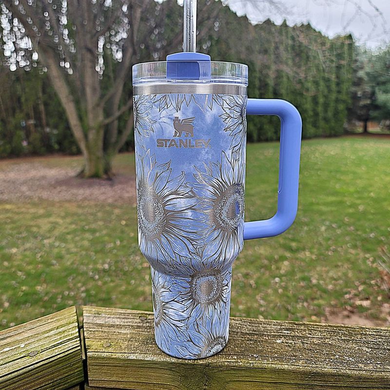 Sunflower Stanley, **FREE KEYCHAIN**, Engraved 40 oz Tumbler, Engraved Stanley, Full Wrap, Quencher H2.0, Personalized Stanley Cup (30oz Fog H2.0, Sunflower Only)