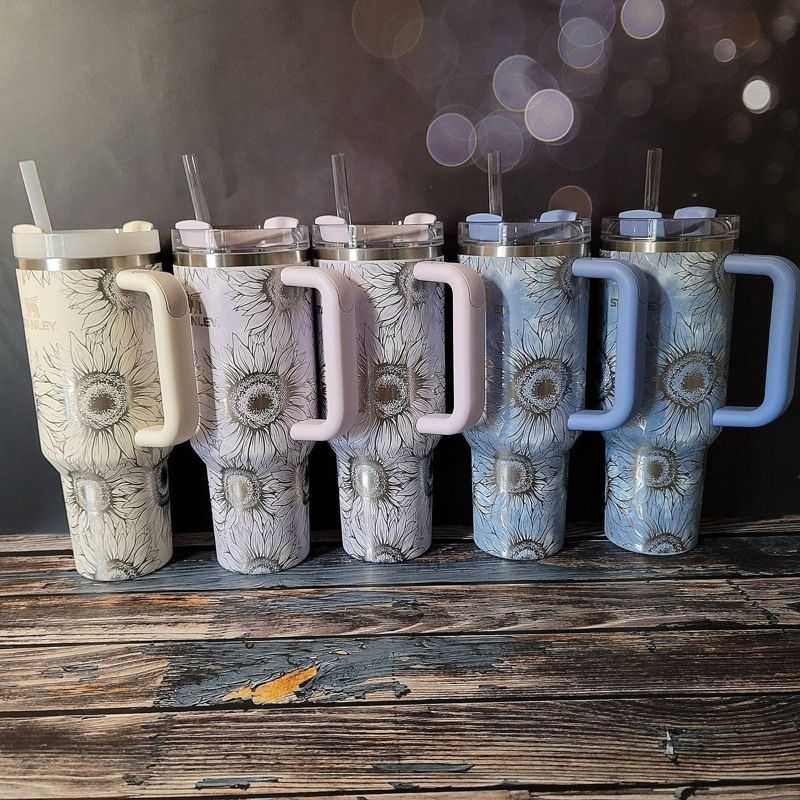 Sunflower Stanley, **FREE KEYCHAIN**, Engraved 40 oz Tumbler, Engraved Stanley, Full Wrap, Quencher H2.0, Personalized Stanley Cup (30oz Fog H2.0, Sunflower Only)