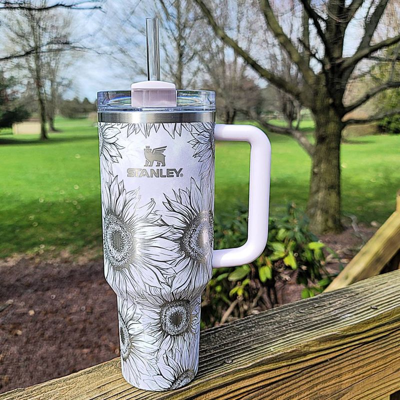 Sunflower Stanley, **FREE KEYCHAIN**, Engraved 40 oz Tumbler, Engraved Stanley, Full Wrap, Quencher H2.0, Personalized Stanley Cup (30oz Fog H2.0, Sunflower Only)