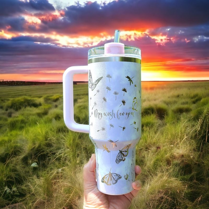 Butterfly Stanley, **FREE KEYCHAIN**,Dragonfly Stanley, Engraved 40 oz Tumbler, Stanley Sprinkle Kindness, Quencher H2.0, Personalized (30oz Fog H2.0)