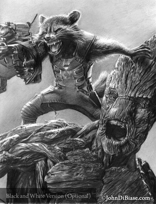 Rocket and Groot in Guardians of the Galaxy Drawing Print 8.5 x 11