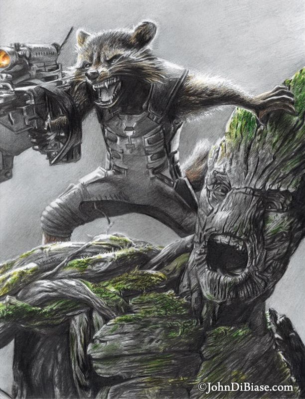 Rocket and Groot in Guardians of the Galaxy Drawing Print 8.5 x 11