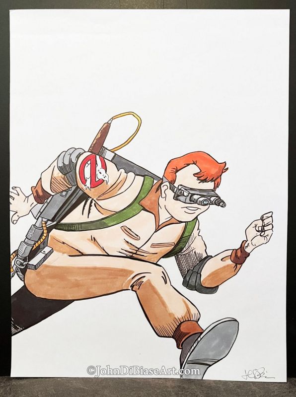 Real Ghostbusters Ray Stantz with Ecto Goggles (Frank Welker) ORIGINAL Marker Drawing 9 x 12 -- From the Sketchbook