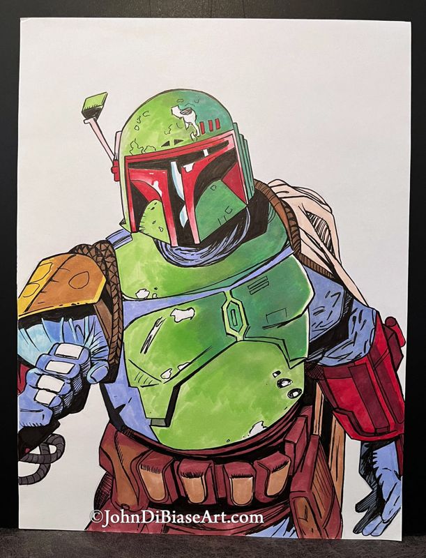 Boba Fett (Comics) ORIGINAL Marker Drawing 9 x 12 -- From the Sketchbook