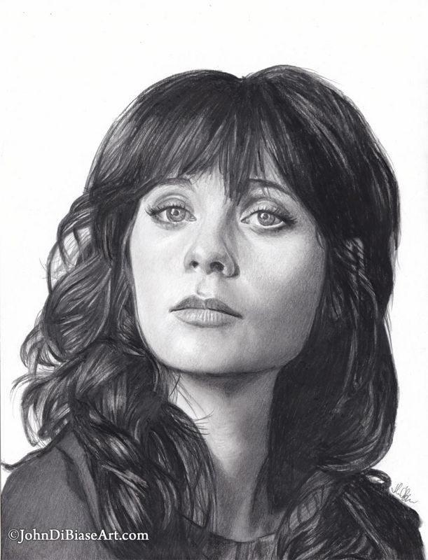 Zooey Deschanel Original Portrait Drawing (NOT a print) 9 x 12