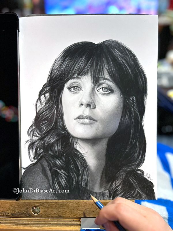 Zooey Deschanel Original Portrait Drawing (NOT a print) 9 x 12