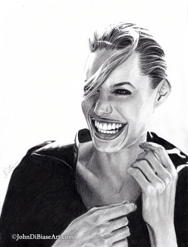 Angelina Jolie "Laughing" (2024) Drawing Print 8.5 x 11