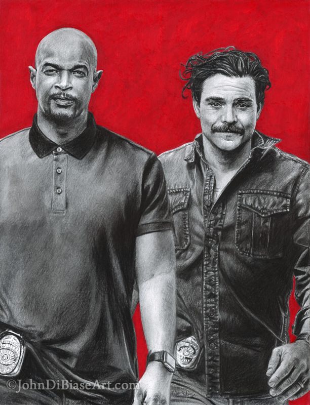 Damon Wayans and Clayne Crawford as Murtaugh and Riggs in TV's Lethal Weapon Original Colored Pencil and Graphite Drawing (NOT a print) - 9 x 12