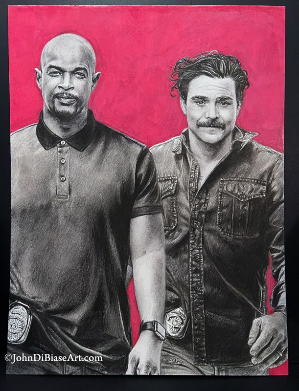 Damon Wayans and Clayne Crawford as Murtaugh and Riggs in TV's Lethal Weapon Original Colored Pencil and Graphite Drawing (NOT a print) - 9 x 12