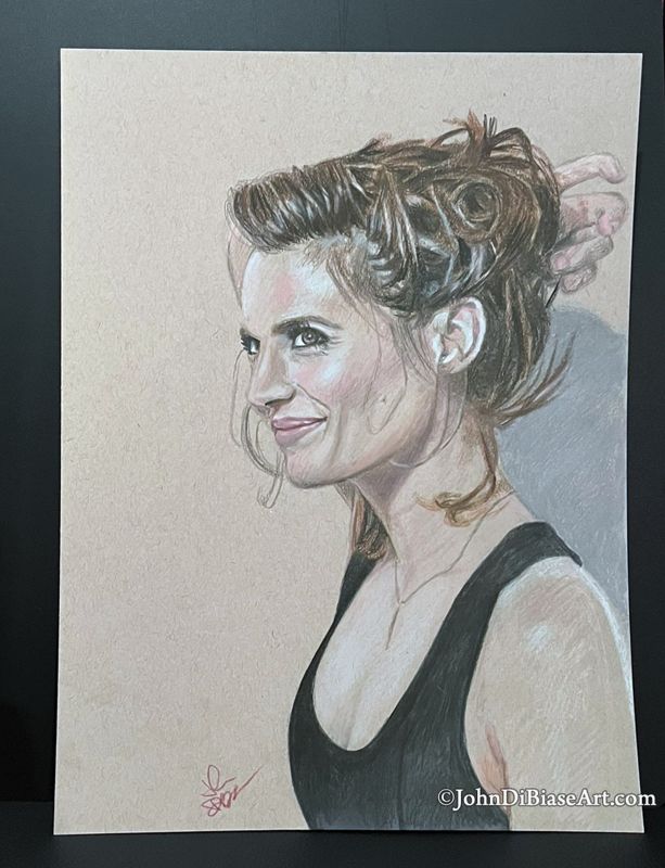 Stana Katic Original Colored Pencil Drawing on Toned Tan Paper  (NOT a print) 9x12