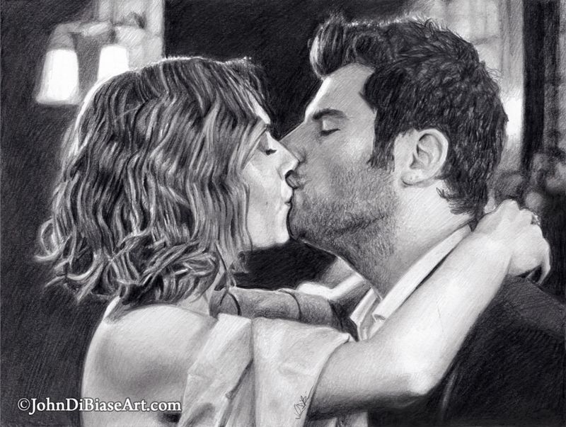 Psych's James Roday as Shawn Spencer and Maggie Lawson as Juliet O'Hara Drawing Print