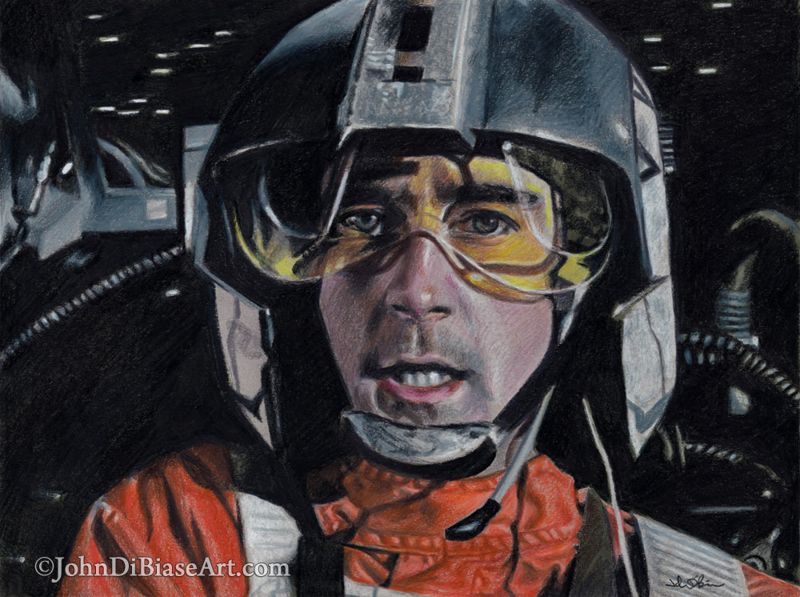 Wedge Antilles (Denis Lawson) in Star Wars 11 x 8.5 Colored Pencil Drawing Print