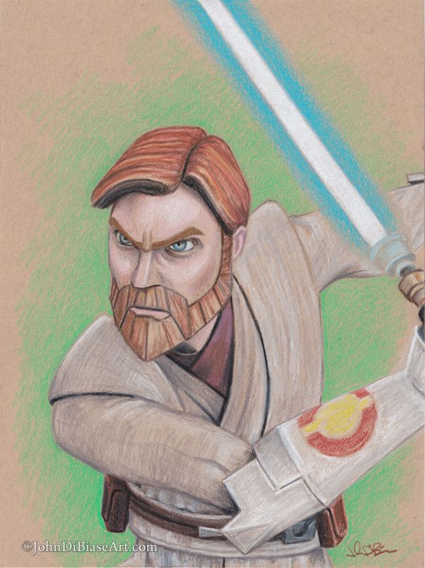 Obi-Wan Kenobi in Star Wars: The Clone Wars (James Arnold Taylor) Colored Pencil Drawing Print