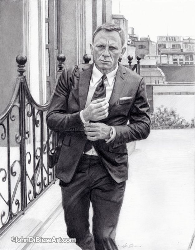 James Bond Daniel Craig "Spectre" Rooftop Drawing Print