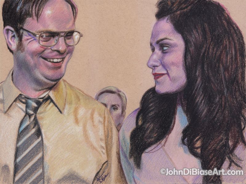 Isabel and Dwight Schrute from  TV's "The Office" Colored Pencil Drawing Print (Rainn Wilson, Kelen Coleman)