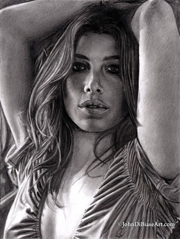 Jessica Biel Pencil Portrait Drawing Print