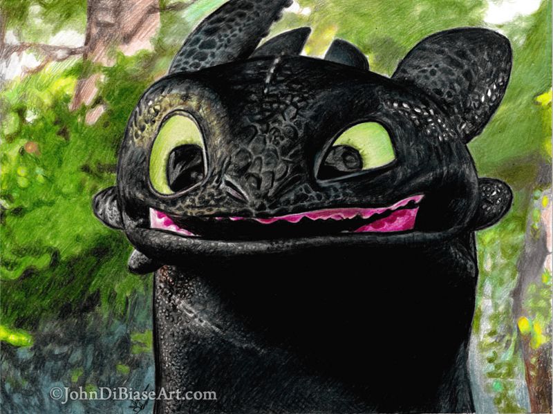 Toothless Night Fury How to Train Your Dragon Colored Pencil  Drawing Print 11 x 8.5
