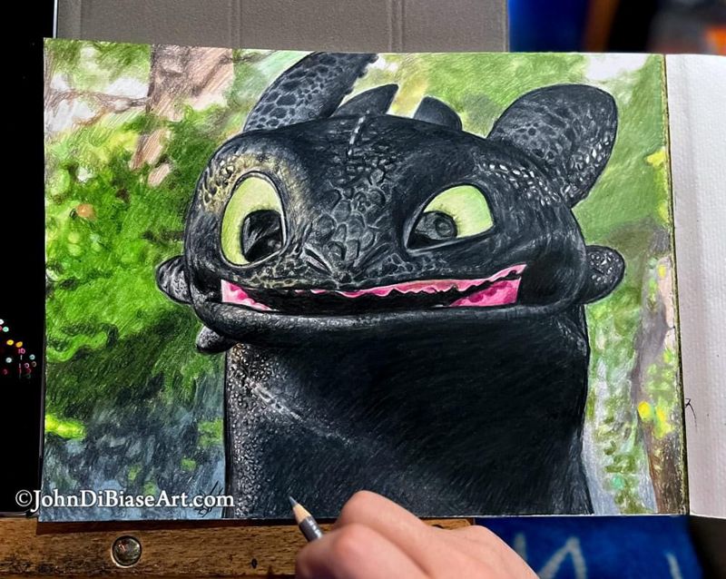Toothless How To Train Your Dragon Original Colored Pencil Drawing (NOT a print) 12 x 9
