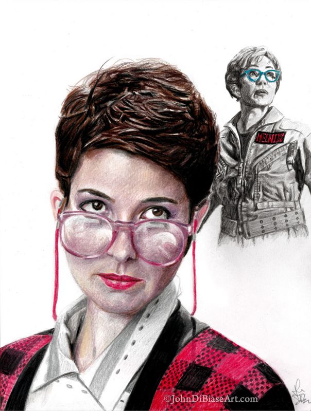 BUNDLE: Ghostbusters "Young & Old" Series Colored Pencil Drawing Prints - 6 total: Venkman, Spengler, Stantz, Zeddemore, Janine Melnitz, Dana Barrett