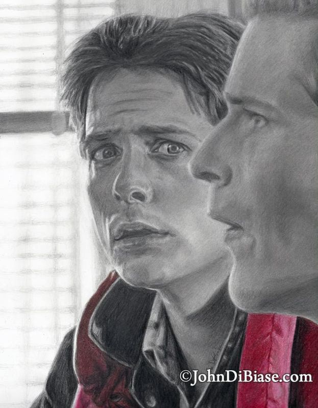Michael J. Fox as Marty McFly and Crispin Glover as George McFly in Back To The Future Drawing Print 8.5 x 11