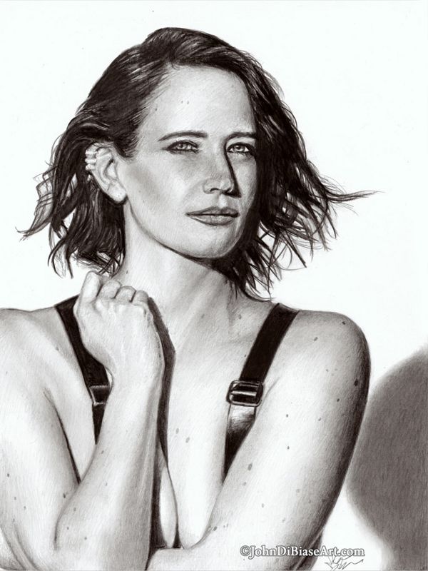Eva Green (2024) "Suspenders" Black & White Drawing Print 8.5 x 11