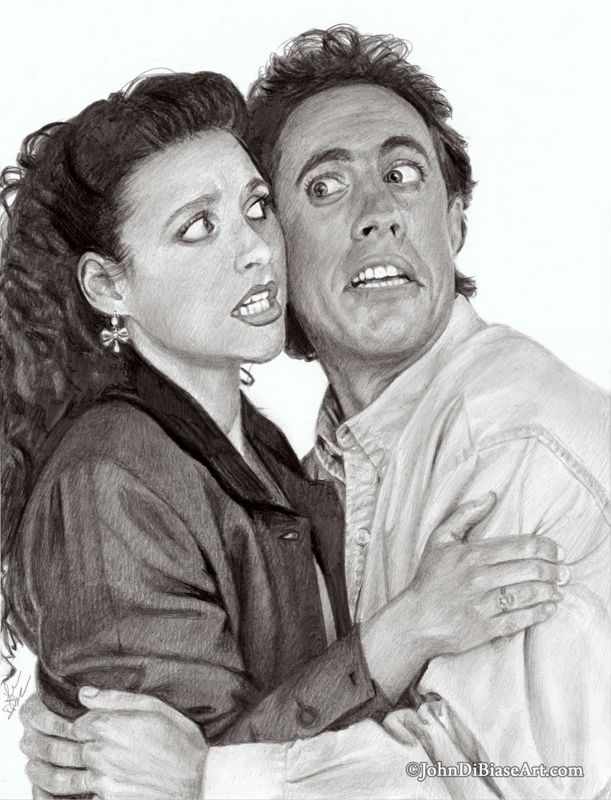 Elaine Benes (Julia Louis-Dreyfus) and Jerry Seinfeld Graphite Pencil Drawing Print 8.5 x 11