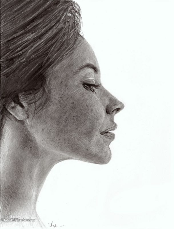 Evangeline Lilly (Side Profile) Original Graphite Drawing (NOT a print) 9x12